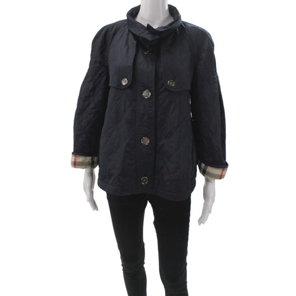 Burberry Womens Quilted Check Jacket Black Button Size M